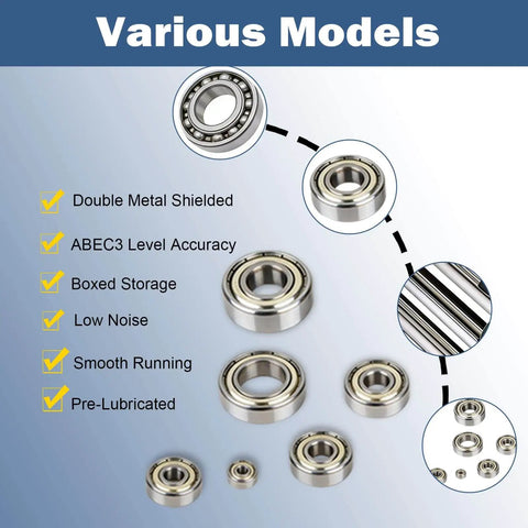 Various models of 36-Piece Ball Bearing Kit, Deep-Groove Steel Bearings 608ZZ 623ZZ 627ZZ for 3D Printers, Skateboards