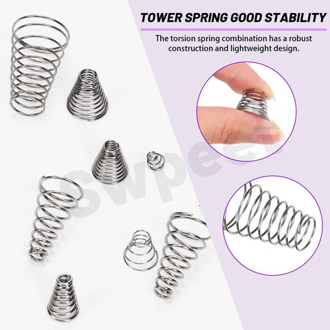 Conical stainless steel compression springs set, 123 pcs in 10 sizes (0.3/0.5/0.7/0.8/1), for repair, Amazon brand