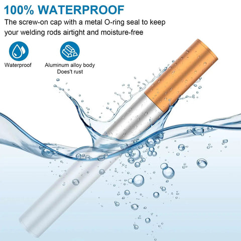 14 Inch Aluminum Welding Rod Storage Tube Airproof And Waterproof Canister For Tungsten Electrodes With Durable Orange Finish, Tight Seal Cap, Portable Welding Rod Container Keeps Electrodes Dry, Organized, And Ready To Roll Ybenlld in water showing waterproof feature