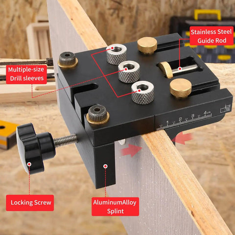 3 In 1 Dowel Jig Kit Self Centering Doweling Jig For Straight Dowel Holes With 6mm 8mm 10mm 15mm Bits on wood panel