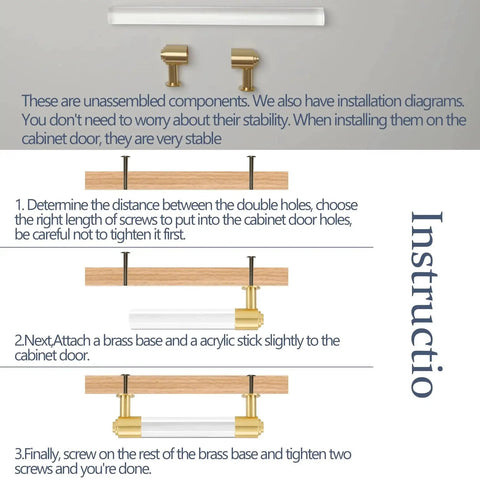 Installation guide for Brass And Clear Acrylic Kitchen Cabinet Pulls 7 Inch Center To Center Hole 4 Pack Gold And Clear.