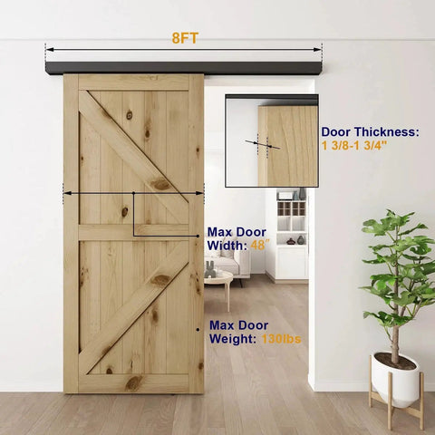 Installed Sliding Barn Door Hardware Track Kit 8 Foot Aluminium Alloy Box Rail Wall Mount For Interior Wooden Doors Suitable For Door Panels 1 3/8 To 1 3/4 Inches Thick Maximum Load 130 Lbs Easy To Install With Detailed Assembly Manual