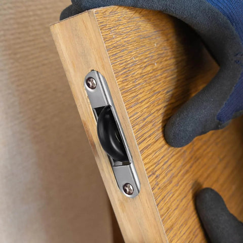 Sliding Door Wheel Pulley Replacement Set Of 4 For Cabinets And Wardrobes With Nylon Track Hardware installed on wooden door