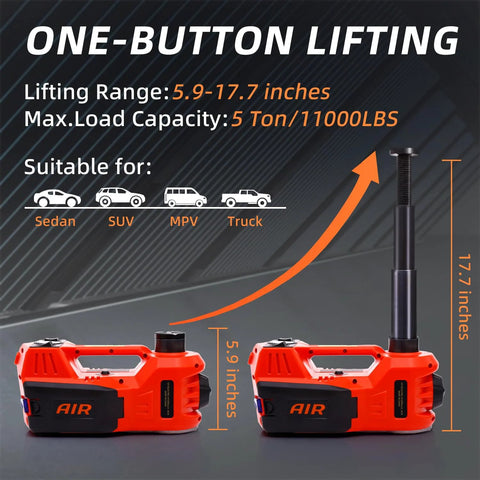 STANDTALL electric car jack, red 12V hydraulic floor jack, portable two-unit set with black base