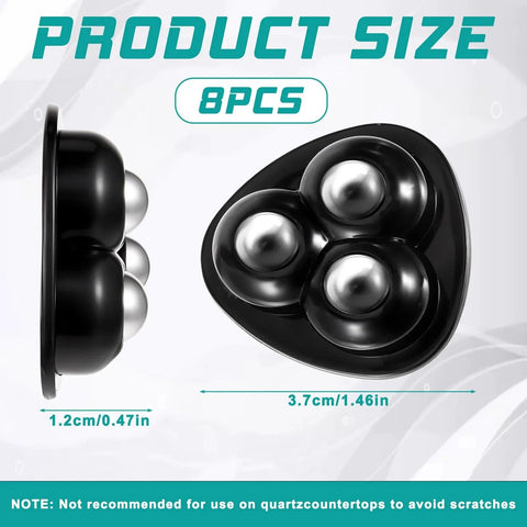 Side and top view of 12 Pieces Self Adhesive Appliance Rollers With 360 Degree Rotation Caster Wheels on black ABS base showing dimensions.