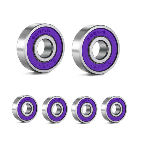 ABEC 9 Chrome Steel Skateboard Bearings 16 Pack For Longboards Skates Scooters And Roller Skates Purple Color Pre Lubricated Close-up