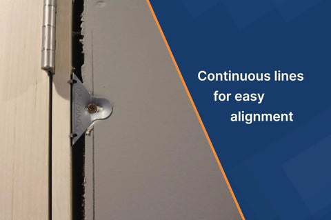 Bulk Door Install Kit With 77 Brackets And All Screws Delivers Fast Shim Free Install For 11 Doors Using 7 Brackets Each Or 12 Point 8 Doors With 6 Brackets Achieving 10X Faster Setup And A Consistently Perfect Reveal close-up showing bracket installation.