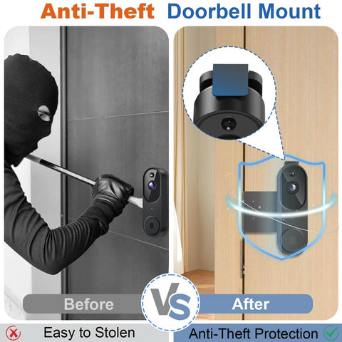 Anti Theft No Drill Doorbell Mount For Video Doorbells Like Orbitell And Reolink, Adjustable Bracket Holder Before and After Install
