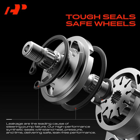 Detailed view of internal components and seals of the Power Steering Pump With Pulley For Jeep Wrangler 2012 2017 And 2018 JK 3.6L Gas V6 Replace 5154400AC Drop In Ready Direct Fit Easy Install Durable High Quality Auto Part No Reman