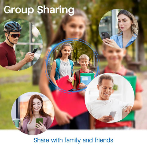 Collage of people using phones for group sharing
