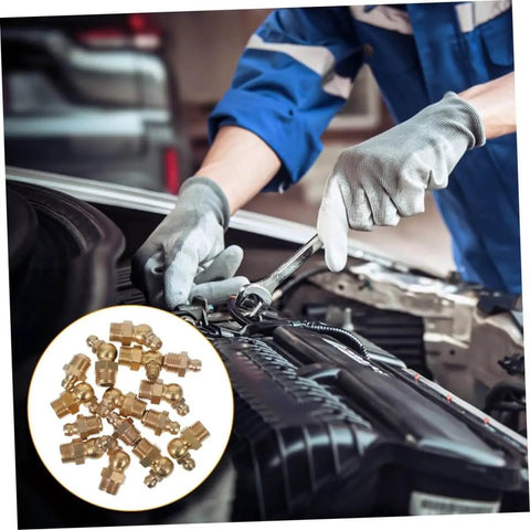 Mechanic using Beefed Up Grease Fittings Assortment Kit With Straight And Angled Fittings For Hydraulic Applications Built Tough Lubrication