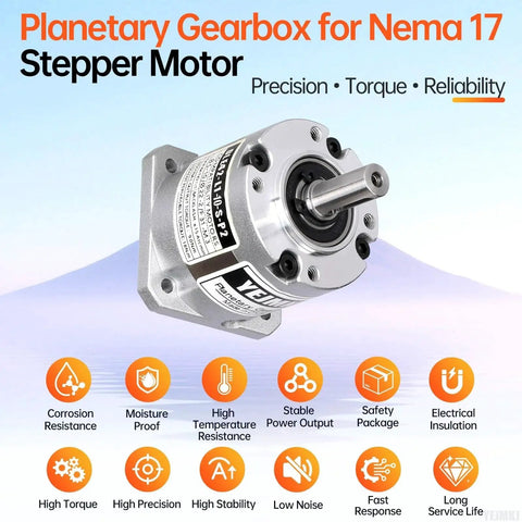 5 To 1 Planetary Gearbox Reducer For Nema 17 Stepper Motor shown with corrosion resistance and precision features
