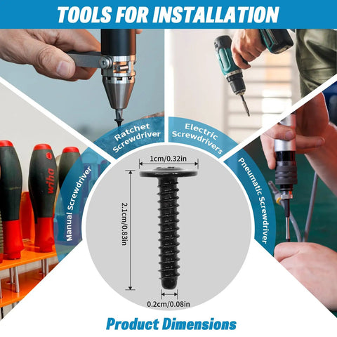 Illustration of Tail Lamp Screws Set For GM Vehicles 30 Pieces Chevy Buick Oldsmobile GMC Cadillac Replacement Specialty Tapping Screws 4.2x1.41x20 Multi Purpose Bolts For Tail Light Assembly, with screwdrivers and screw dimensions shown.