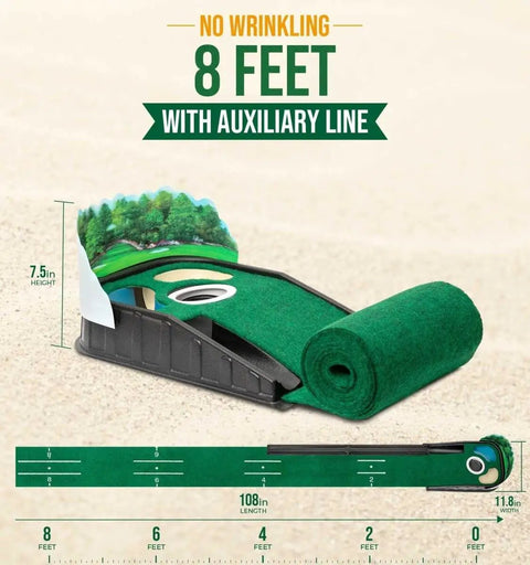 Indoor Golf Putting Mat For Real Green Speed And Wrinkle Free Surface 8 Foot Practice Putting Mat With Lenticular 3D Backplate