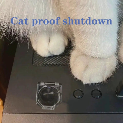 Cat paws resting on desktop near Push Button Switch Cover Dustproof Safety Protector for 22mm Switches on Computers and PC Desktops