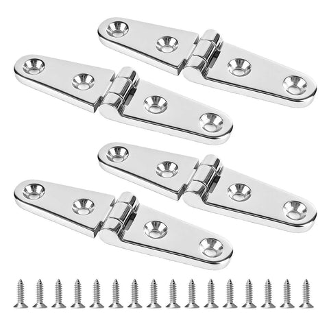 Heavy Duty Flat And Strap Hinge, Symmetrical Marine Grade 316 Stainless Steel For Boat Hatches, Toolboxes, Doors And Gates, 4x1 Inch, 2 Pack, Corrosion Resistant And Saltwater Safe, Rugged Marine Hardware with screws