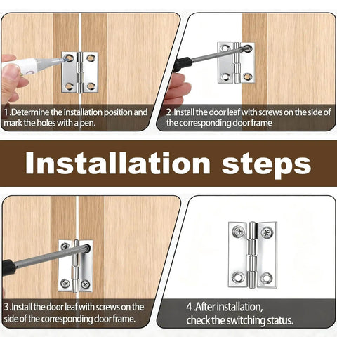 Installation steps for 100 Pack Mini Hinges For Crafts Three Tenths By Four Tenths Inch Tiny Metal Hinge 180 Degree DIY use