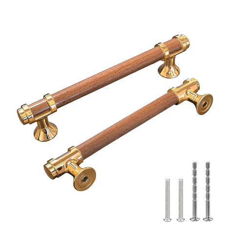 10 Pack 5 Inch Cabinet Pulls In Wood And Gold Finish Round Wood Kitchen Cabinet Handles And Dresser Knobs Modern Furniture Hardware