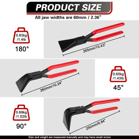 Pro Grade Hand Seamers Set For Sheet Metal Bending And Flattening With Three Pliers Heads Straight 45 Degree And 90 Degree