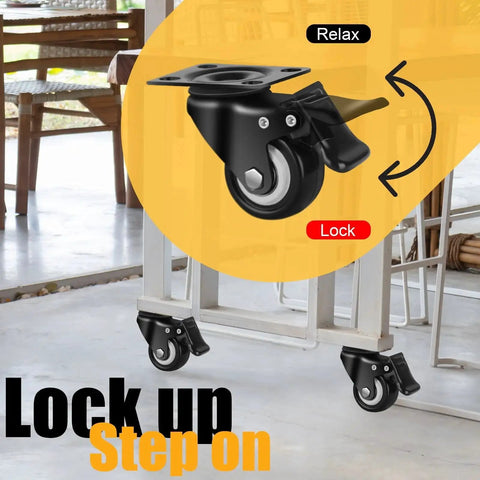 Two Inch Caster Wheels Set Of Four With Silent Polyurethane Tread, Heavy Duty Swivel Plate Casters For Cart, black finish