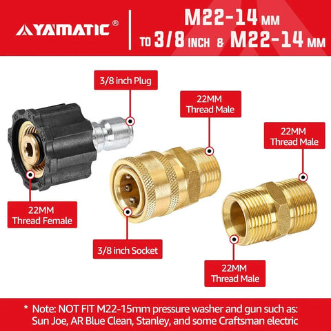 Pressure Washer Adapter Set M22 Thread To 3 8 Inch Quick Connectors 5000 PSI Couplers For Hose And Gun 5 Pack Built To Last