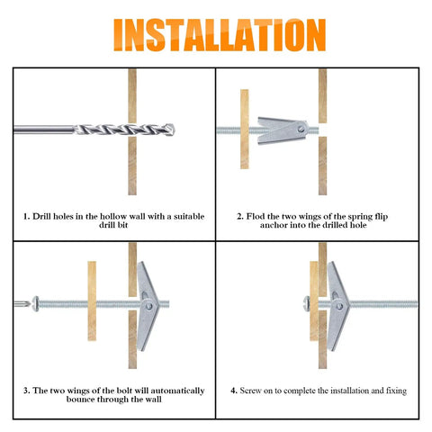 Installation guide for 10 Pack One Quarter Inch Toggle Anchors for Drywall with Zinc Plated Steel Bolts Screws and Anchors Heavy Duty Wall Mounts