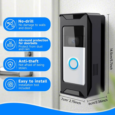 Front view of anti-theft video doorbell mount with adjustable angle for Ring and Blink wireless doorbells, no drill needed.