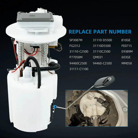 Electric Fuel Pump Module Replacement For Hyundai Sonata And Kia Optima With Sending Assembly Plug And Play 1.6L 2.0L 2.4L Replacement Part High Quality Ready To Install, shown with part numbers