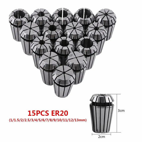 15 Piece ER20 Collet Set In Separate Protective Container With Labels For CNC Milling And Engraving 1 To 13 mm Range displayed