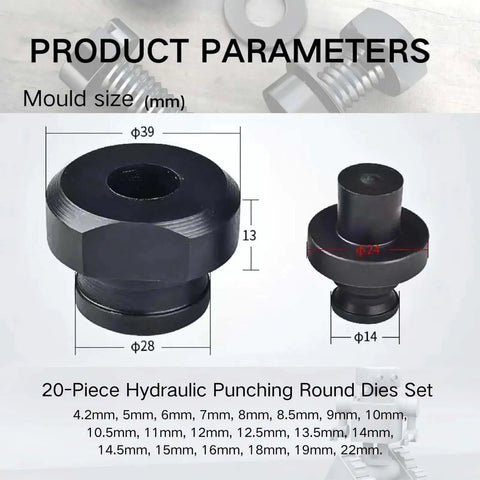 Heavy Duty 20 Piece Round Hole Punch Die Set For Electric Hydraulic Punch Tool Built To Last with size specifications image