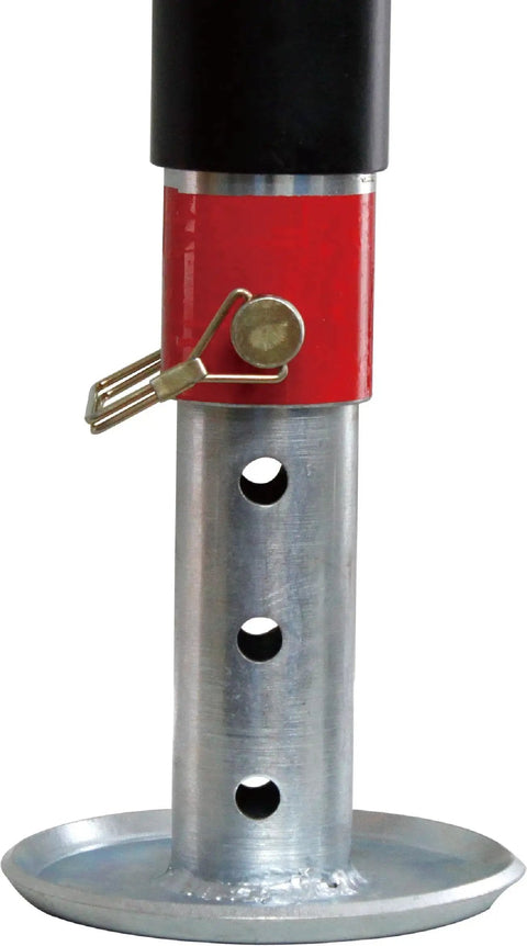 Close-up of Electric A-Frame Tongue Jack 3500 Pounds For Trailers And Campers showing metal body and adjustment holes.