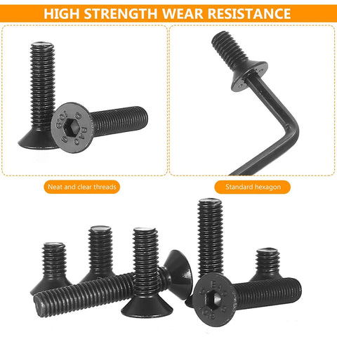 All Purpose Hex Socket Countersunk Screw Set Kit With Nuts, Washers And Allen Wrench - Heavy-Duty Pro Grade Carbon Steel M3-M8, Black