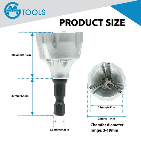 Deburring External Chamfer Tool With YG8 Carbide Blade And Quick Release Shank All-In-One Drill Bit Set product size diagram