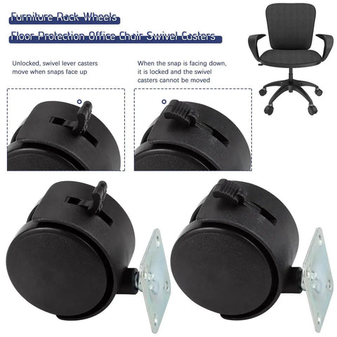 Four Pack 2 Inch Plastic Furniture Casters With Nylon Swivel Plate And Brakes For Shelves Tables File Cabinets Each Caster Supports About 110 Lb Smooth Rolling Swivel Action