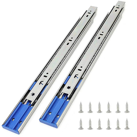 10 Pairs Of Twenty Inch Hardware Three Section Soft Close Full Extension Ball Bearing Side Mount Drawer Slides With 100 Pound Capacity And Zinc Plated Finish Includes Mounting Screws For Spare Use Brackets Sold Separately