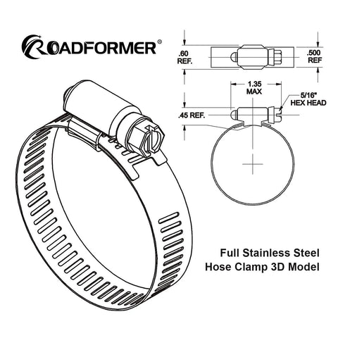 RoadFormer 2-inch worm gear hose clamp, full stainless steel, 1/2 in band, SAE 32, 40–64 mm working range, 10-pack