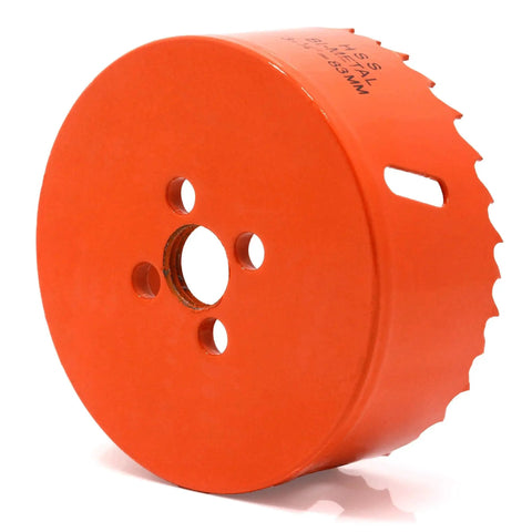 Front view of Three And A Quarter Inch Hole Saw With Arbor And Drill Bit M42 Bi Metal Cutter for wood, metal, plastic, drywall.