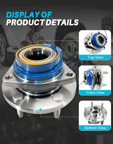Display of 2-Pack Sealed Front Wheel Hub Bearing Assembly 513121 5-Lug w/ ABS showing top, front, and bottom views