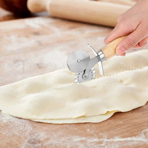 Dual Wheel Pasta Cutter And Ravioli Crimper With Crinkle Wheel And Wooden Handle For Dumplings Dough Noodles Pizza Cookies And Pastry Making The Real Deal For Home Kitchen Use Sibba cutting dough