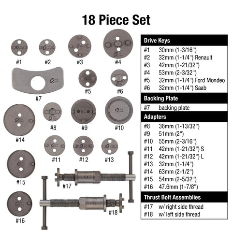 Sunex Tools 3930 18-piece disc brake caliper tool set with wind-back kit and magnetic thrust bolts