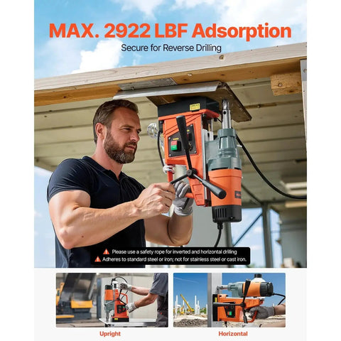 Powerful Magnetic Drill Press For Heavy Metal Drilling With 1550W Copper Motor 2922 Lbf Electromagnet 2 Inch Boring Diameter in use outdoors
