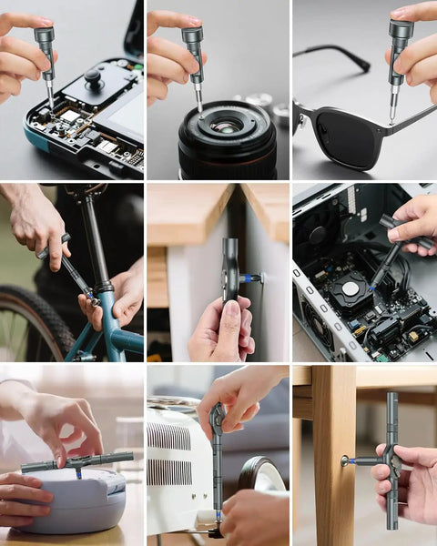 Various uses of All In One Magnetic Screwdriver Set With 71 Pieces, Detachable Handle, Ratchet Head, Premium S2 Steel Bits
