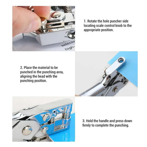 Demonstration of Heavy Duty Single Hole Puncher For Office And School Paper Craft Work Handheld Metal Eyelet Grommet Punch Tool with 5mm Punch Diameter and 30 Sheets Capacity Built To Last With A Cr Plated Finish Workhorse in use