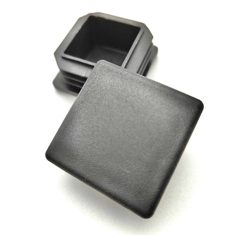 Close-up of 8 Pack One And Three Quarter Inch Square Plastic Plugs End Caps For Square Tubing Posts Fits 45mm OD Tubing ID 1.61 To 1.71 Inches.