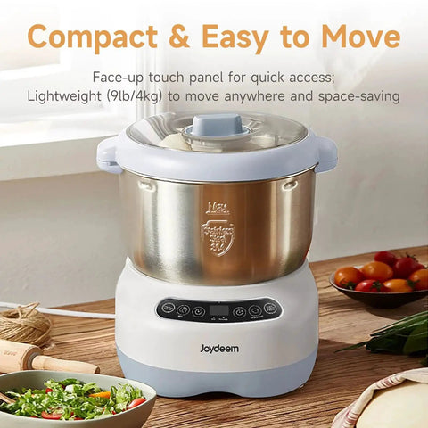 Joydeem electric dough maker with 7.4 Qt stainless steel bowl, white base, face-up touch panel