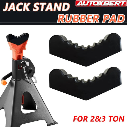 6 Ton Car Jack Stand Rubber Pad For Slotted Lift Floor Adapter And Safety Grip, black heavy-duty rubber pads shown with jack stand