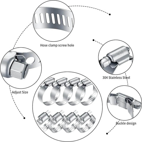 20Pcs Adjustable Stainless Steel Hose Clamps Assortment Kit For One Quarter Inch To Two Inch Clamps 6 To 51 Mm Worm Gear Pipe Clips