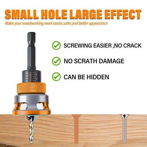 Countersink Drill Bit Set With Depth Stop And L Shape Wrench, 4 Piece DIY Friendly M2 HSS Tapered Pilot Bits For Wood, Plastic And Woodworking, Includes Sizes 7/64 By 3/8, 1/8 By 3/8, 9/64 By 3/8, 5/32 By 3/8