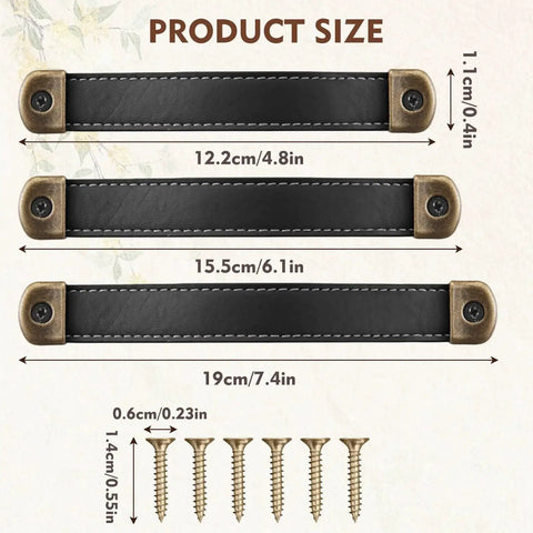 Leather Drawer Pulls Set Of 3 Pieces With Mounting Screws 122mm 155mm 191mm for Cabinets Luggage Handles Modern Leather Knobs