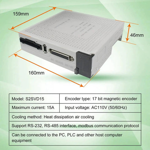 Pro Grade 110V 400W Servo Motor Kit With Driver And CNC Controller showing dimensions and input voltage features